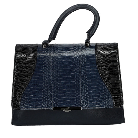 Khirma Eliazov Handbags - KHIRMA Eliazov Oxy leather lizard snake satchel shoulder bag purse black blue